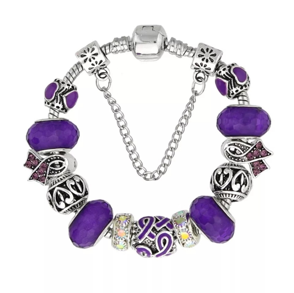 Purple Murano Glass Bead Crystal charm Bracelet